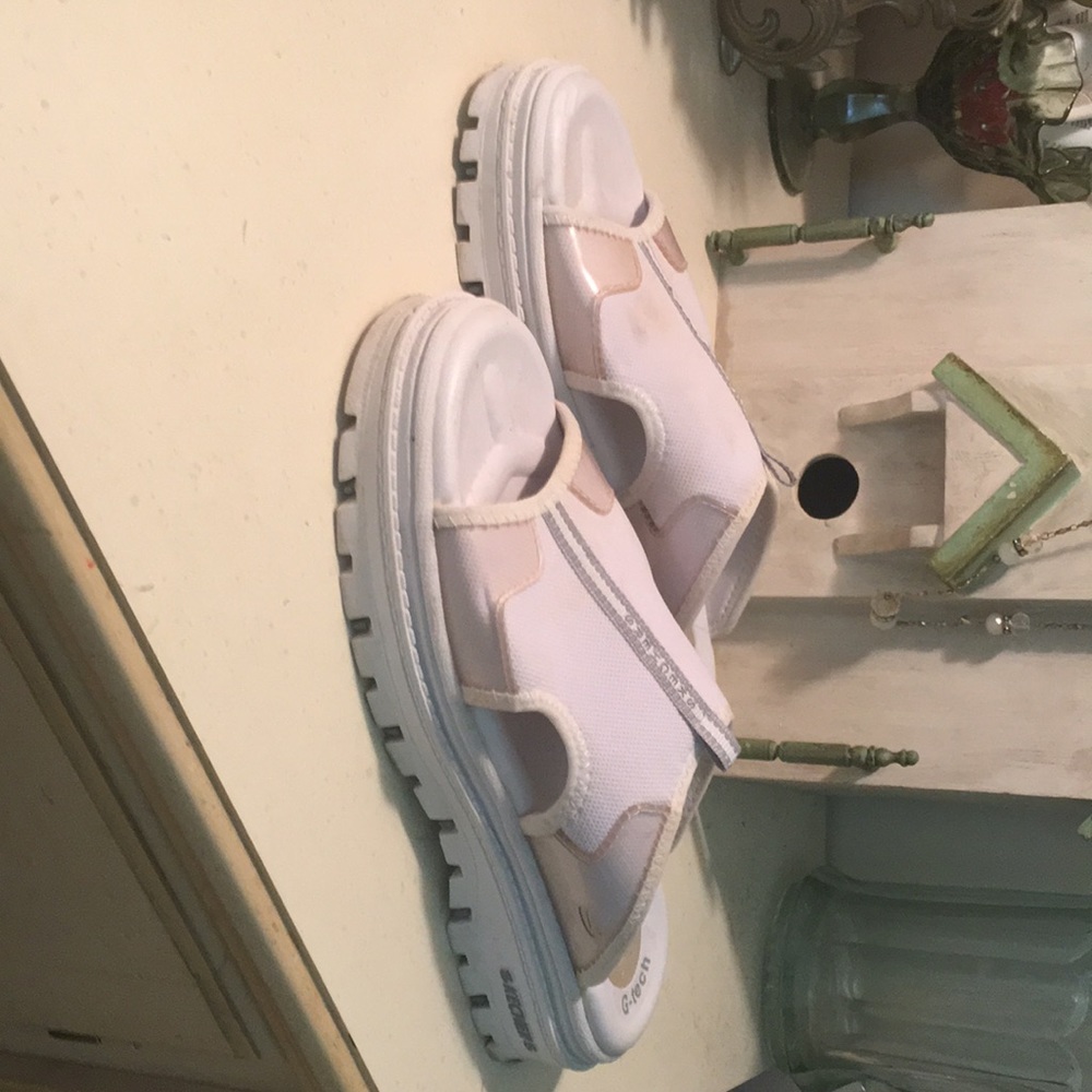 Skechers white slip on sandals 7.5